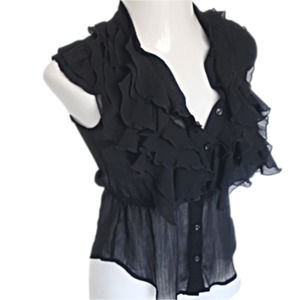 Miley Cyrus Black Ruffle Sheer Blouse  Sz Junior M
